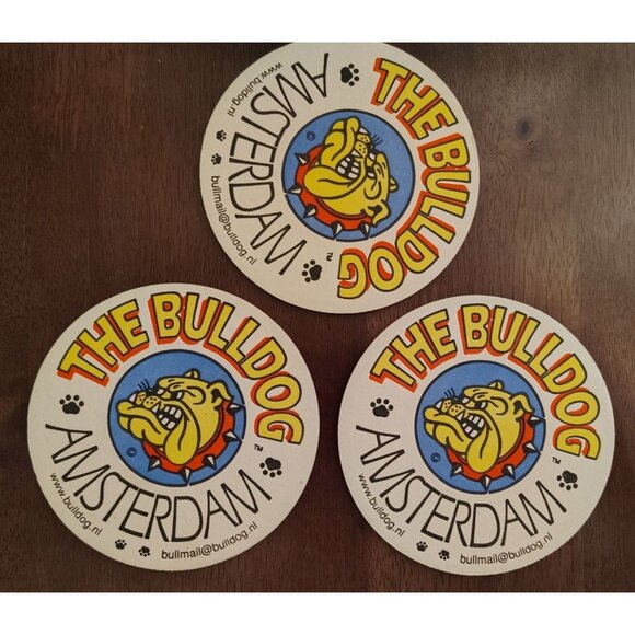 Set of 3 The Bulldog Amsterdam Cannabis Coffee Shop Coaster Barware Cardboard - Picture 1 of 2